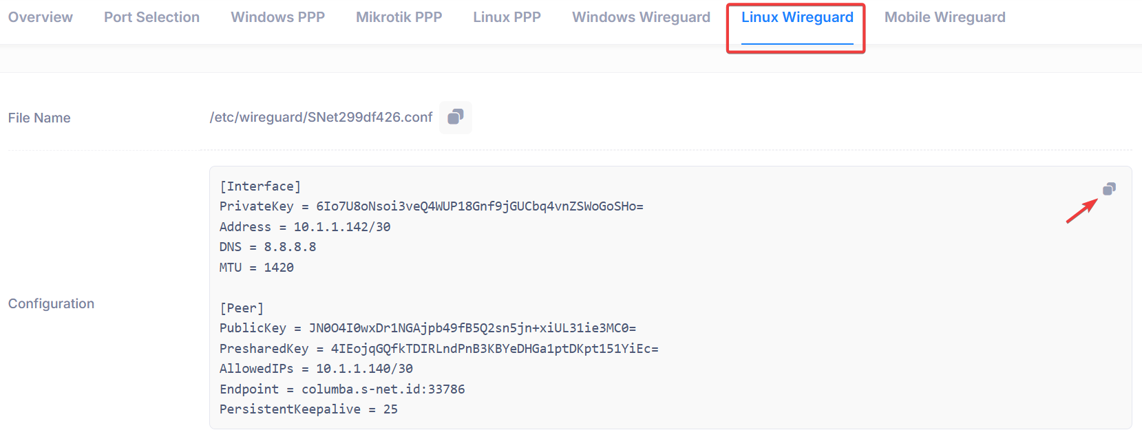 WireGuard configuration example